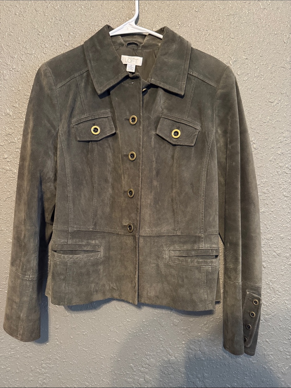 LOFT Olive Suede Button-Front Jacket